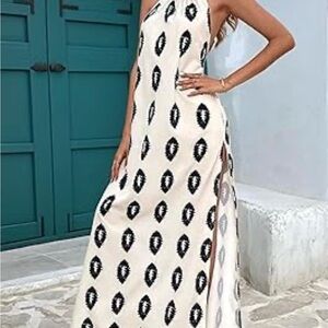 SHEIN Black and Cream Patterned Maxi Dress
